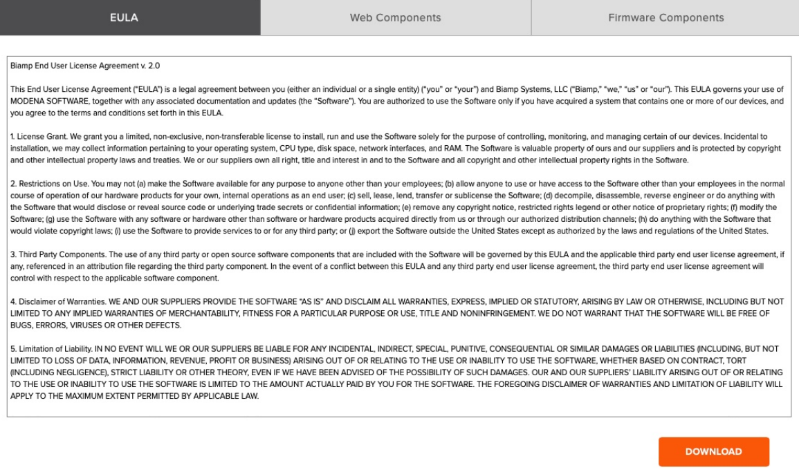 The EULA Tab of the About page.